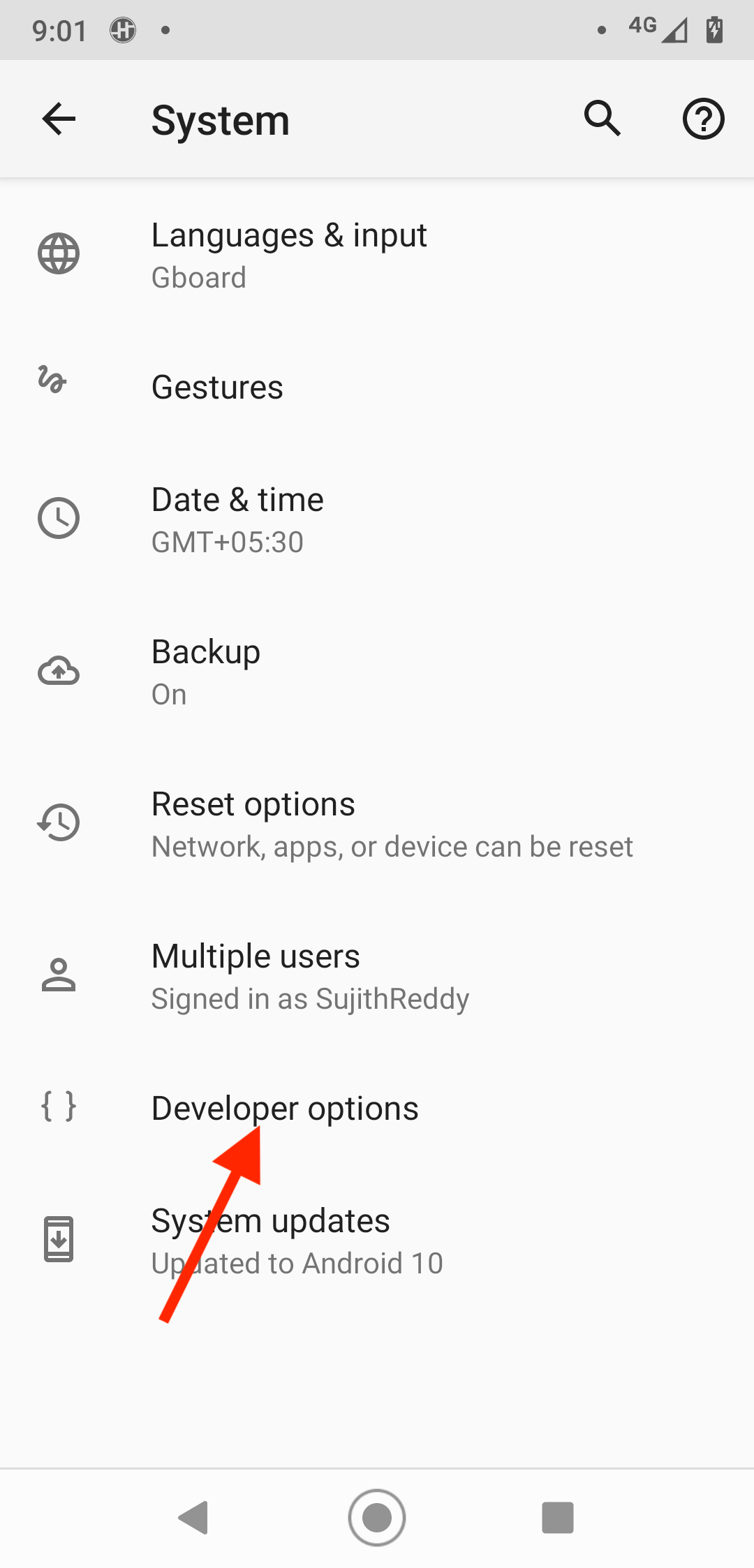Click on Developer option